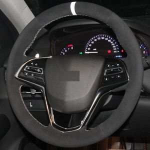 Black Suede DIY Hand-stitched Car Steering Wheel Cover for Cadillac ATS CTS