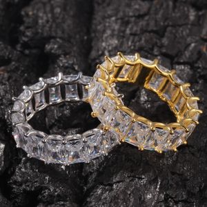 925 Silver zircon ring new personality ladder zircon true gold plating hip-hop ring