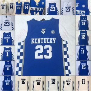 NCAA Kentucky Wildcats 12 Towns 14 Tyler Herro 3 Tyrese Maxey 23 Davis Fox Devin Booker 1 College Basketball stitched men Jerseys