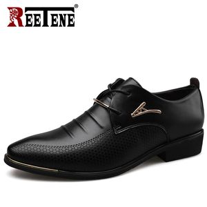 REETENE Men'S Leather Formal Shoes Lace Up Dress Shoes Oxfords Fashion Retro Elegant Work Footwear Men Dress Shoes CX200731
