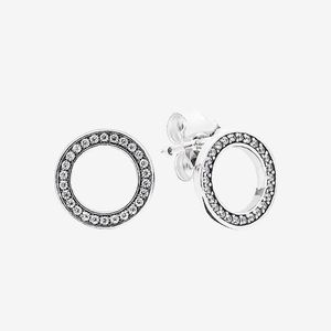 Women's Sparkling Circle Stud Earrings CZ diamond Wedding Gift For Pandora 925 Sterling Silver Earring with Original box High quality