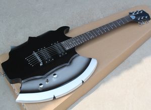 Guitarra eléctrica en forma de hacha negra con humbuckers, diapasón de palisandro, cuerdas a través del cuerpo, se puede personalizar según pedido