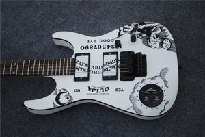 Frete grátis novo KH-2 OUIJA edição limitada Kirk Hammett assinatura Sun Moon guitarra elétrica branca, frete grátis