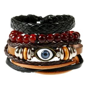 2020 Hot sale Men's genuine leather bracelet DIY PU eye Wax rope Beading Combination suit Bracelet 4styles/1set