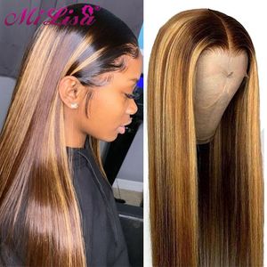4/27 Ombre Human Hair Wild Wig Brown Honey Blond Color 13x4 Koronki Przód Peruki dla Czarnych Kobiet Remy Prosta Peruka Czołowa