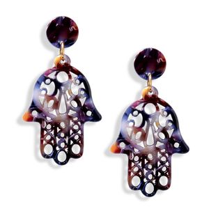 Creative Geometric Hamsa Hand Earring Acrylic Acetic Acid Sheet Hot Ear Stud Women Statement Long Drop Earrings