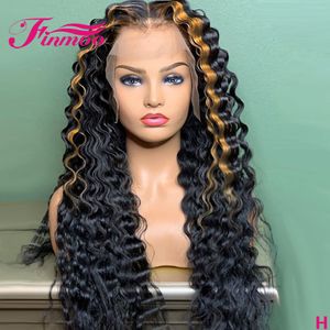 Deep Wave Honey Blonde Highlight Lace Front Human Hair Wigs Brazilian Remy 13x4 Färgad Lace Paryk för svarta kvinnor Förpluckade 180%