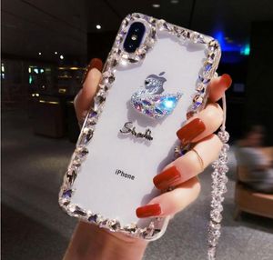 Elmas Kuğu Telefon Kılıfları Shinining Rhinestone Arka Kapak Samsung S10 Lite S9 Artı Not 8 için