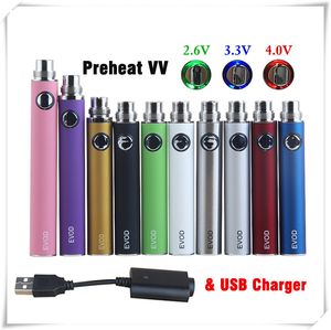 Evod Variable Adjustable Vape Pen Wax Cartridge Battery Preheat VV 650 900 1100 mAh Capacity with USB Charger