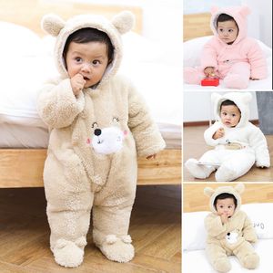 Winter Baby Clothes Infant Newborn Hoodie Rompers Flannel Toddler Boy Romper Cartoon Girls Jumpsuit Warm Children Climbing Suits DW4594