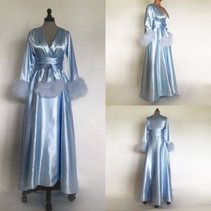 Silk Women Bathrobe Nightgown Sleepwear Faux Fur Bridal Robe Bridesmaid Bride Gowns petites Plus Size Custom Made