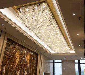 Rectangle Design Long Crystal Sufit Lighting Lighting AC110V 220 V LED Crystal Foyer Lights, Luksusowy Hotel Chandelier LLFA