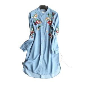 Camisas femininas camisa de jeans casual de manga longa bordando botão floral para baixo top de túnica para blusas diariamente roupas de vestuário1