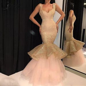 2020 scintillanti abiti da sera sexy a sirena abiti lunghi eleganti da ballo vestido de festa abito formale con gonna in tulle a strati con paillettes lucide