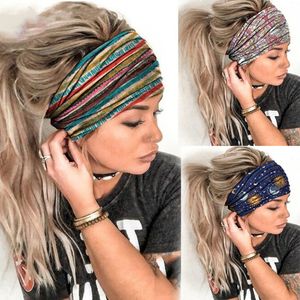 Böhmische breite Polyester-Stretch-Stirnbänder für Damen, bedruckt, Turban, Kopfbedeckung, Haarbänder, Bandana, Haarschmuck, 3 Farben