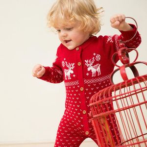 Pagliaccetto lavorato a maglia per bambini Cervo natalizio Pagliaccetti per bambina infantile Manica lunga Tuta per neonato in cotone Tutina per neonato Abbigliamento per neonato BT4849
