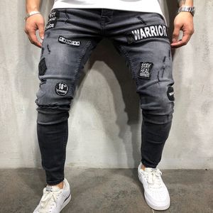 Męskie dżinsy 2021 moda męska haft z dziurami hip-hop szczupłe męskie obcisłe ubrania rozmiar azjatycki