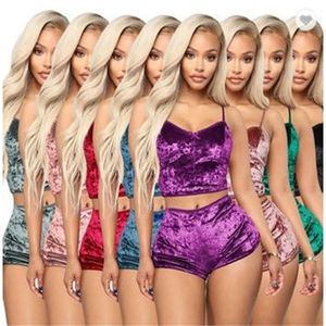 Mulheres Sexy Velvet Pajama Define Ladies Lace V-Neck Cortar Tops Shorts Pijamas Lingerie Pijama Define 2pcs roupa de maternidade / set CCA12331 30set