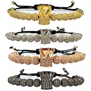 Luxo Mão jóias de cobre Bead 6 milímetros Micro Pave CZ Bola Crown Charme trançado Macrame Bracelet Hip Hop Jewelry