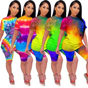 tracksuits Spot 2021 European-style spring and summer fashion casual short-sleeved round neck rainbow tie-dye suit support mixed batch