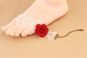 Classic Foot Ornaments Sexig Lace Kvinnors Anklet Rose Hot Sale Koreanska Beach Tillbehör Vit Lace Black Rose Kvinna Fot Ring Partihandel