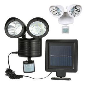 22LED Dual Head Solar Powered luce da giardino Luce di inondazione all'aperto Luci di sicurezza Sensore di movimento PIR Path Lampade da parete Proiettore di emergenza