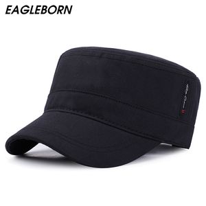 EAGLEBORN 2020 Classic Vintage Flat Top Mens Washed Caps And Hat Adjustable Fitted Thicker Cap Winter Warm Military Hats For Men T200720