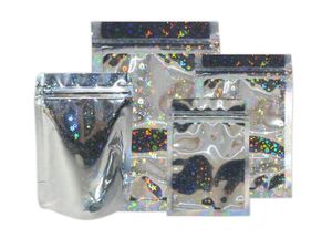 Vários tamanhos Glittery Alumínio Zipper reutilizável Food Zipp er Armazenamento Embalagem saco de alumínio Mylar Auto selável Food Package Bolsas Freeship