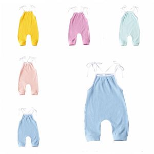 Barn designer kläder flickor rompers baby solid sling jumpsuits snörning sommar bodysuits byxor casual boutique playsuits klättra kläder bc7580