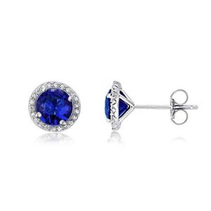 Venta al por mayor de Pendientes exquisitos de mujeres PENDIENTES 1 CT Azul marino creado Diamante Sapphire Stud Pendientes 925 Joyería de plata esterlina