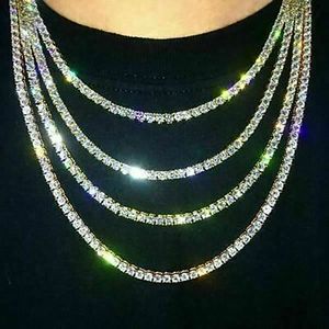 Iced Out Tennis Chain Real Zirconia Stones Silver Single Row Men Women 3mm 4mm 5mm Diamonds Necklace Jewelry Gift for Theme Party