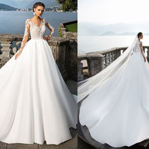 Simple Cheap Wedding Dresses Bridal Lace Appliques Long Sleeves Ball Gowns Princess Wedding Gowns V Neck Petites Plus Size