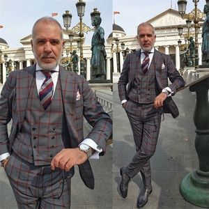 3-stycken stilig plaid bröllopsdrag passar smal toppad lapel blazer skräddarsydda kostymer tuxedos party formella affärsdrag