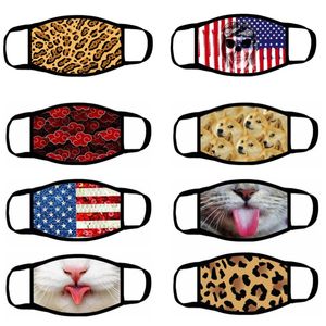 3D Cartoon Leopard Animal Dog Mouth Mask American Nation Flag Hanging Ear Personality Funny Face Mask