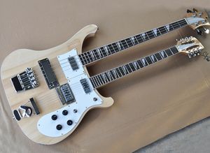 Factory Partihandel Natural 4 + 12 Strängar Double Neck Ricken Elektrisk gitarr med vit pickguard, Rosewood Fretboard, kan anpassas