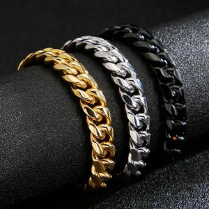 12mm breda tunga män Kvinnor Curb Cuban Armband Vintage Hiphop Gold Black 316L Rostfritt stål Biker Armband Mens Boys Chain Smycken