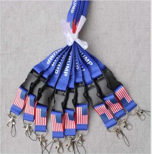 Trump flyttbar Förenta staterna flagga nyckelkedjor Badge Pendant Party Present Moble Phone Lanyard Neckrem Tillbehör DDA283