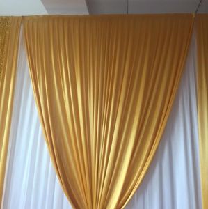 Luxuty Wedding BckDrop Curtain 3M H X3MW Vit gardin med guldis Silk Sequin Drape Backdrop Wedding Party Decoration259D