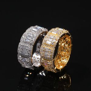 Mens Hip Hop Bling Cubic Zircon Rings Diamond Iced Out 18K Gold Plated Ring New Fashion Silver Jewelry