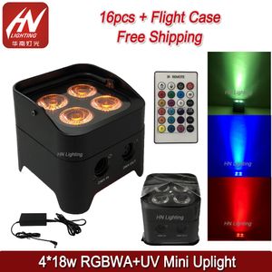 16st med regnskydd 4 * 18W DJ PAR CAN LED RGBWA UV Wireless DJ Light Wedding Uplighting Battery Operated LED Uplight med Flight Case