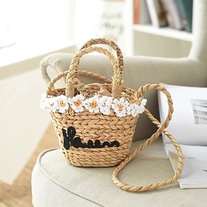 AberaRattan Bag With Flowers Straw Bags Summer Holiday Beach Handbags Embroidery Letter Women Shoulder Bag For Travel Handmade Tote