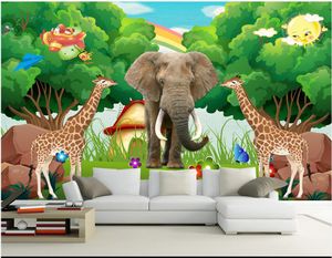 Hög kvalitet anpassad foto tapet 3d väggmålning vägg papper djur paradis elefant skog vacker tecknad barn rums rum barn rum väggmålningar