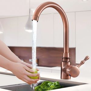 TAPCET Red Copper Antique Kitchen Basin Sink Faucet Hot&Cold Water Mixer Tap