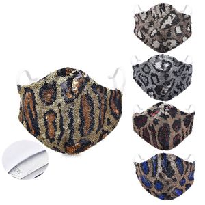 Bling Bling Leopard Блестки маски Защитные маски партии Разнообразие цвета Washable РМ2,5 пыле дышащий рот Обложка для лица Маски RRA3389