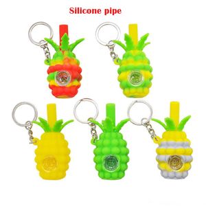 Ananas-Silikon-Räucherpfeife Schlüsselanhänger Pyrex Bunte Bong-Glaspfeifen Hand mit abnehmbarer Schüssel