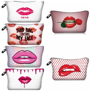 Women Lip 3D Print Cosmetic Bag Fashion Travel Makeup Handbag Organizer Make Up Case Storage Pouch Toiletry Beauty Kit Box Wash Bag RRA3396