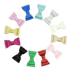 12 Colors 4.3cm Shinny sequin Cloth Small Double layer Bowknot with Whole Wrapped Safety Hair Clips Kids Hairpins Hair Accessories