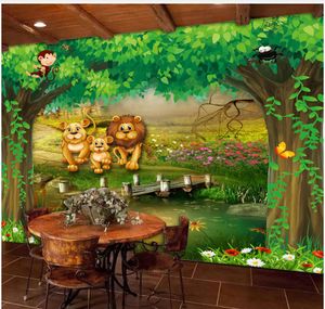 Carta da parati fotografica personalizzata Sfondi murali 3d Bellissimi bellissimi cartoni animati foresta animale camera dei bambini murale carta da parati decorazione della casa