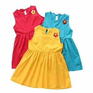 Gorąca sprzedaż sukienka bez rękawów 1-7 lat letnie dziewczyny nadrukowane sukienki kwiatowe ubrania dziecięce bawełniane sukienka księżniczka dla dziewczyny