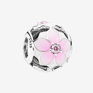 Autêntica 925 Sterling Silver DIY Pulseira Charms Acessórios de jóias com caixa original para Pandora openwork rosa magnólia flor charme